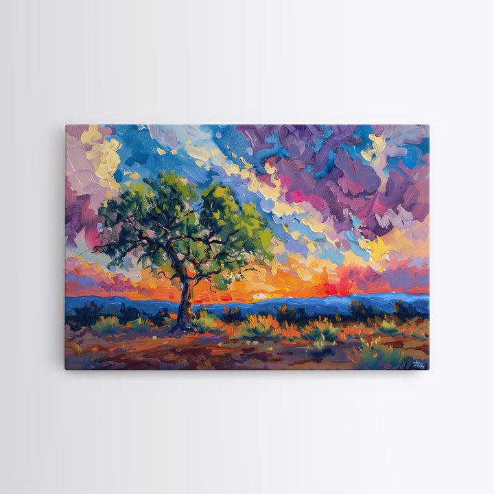 Midcentury Modern Pop Art Landscape Painting Canvas Print, Framed Wall Art, Southwestern Decor, Home Decor Wall Art, Country Decor