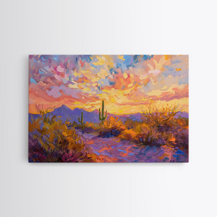 Saguaro Cactus Pop Art Oil Painting Canvas Print, Sedona Arizona, Grand Canyon Painting, Desert Landscape, Southwestern Decor, Kitsch Art