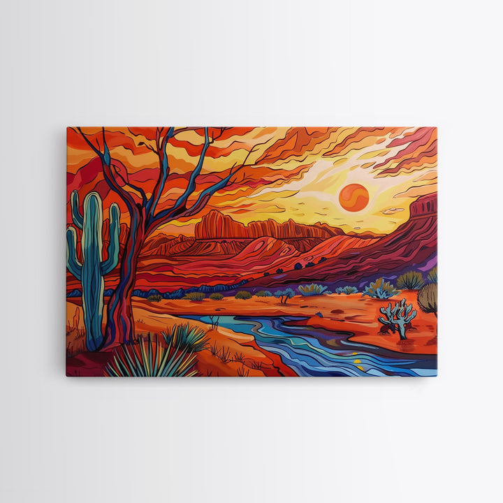 Midcentury Modern Pop Art Desert Landscape Painting Canvas Print, Framed Wall Art, Southwestern Decor, Home Decor Wall Art, Country Decor
