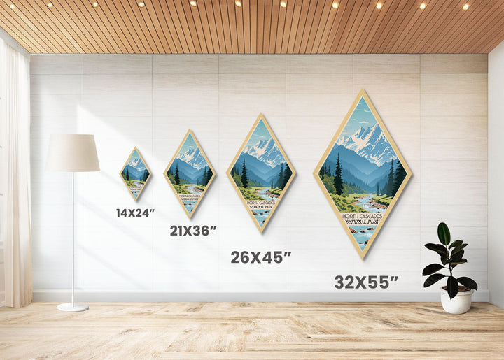 North Cascades National Park Diamond Shaped Travel Poster Canvas Art Print, Canvas Wall Art, Travel Gift, Washington Travel Art