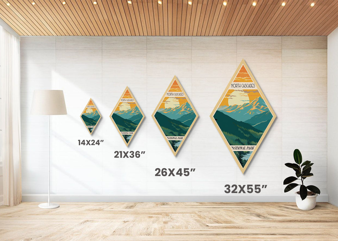 North Cascades National Park Diamond-Shaped Adventure Poster Canvas Art Print, Canvas Wall Art, Travel Present, Washington Travel Art