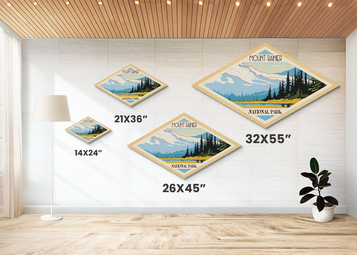Mount Rainier National Park Diamond Shaped Travel Poster Art Canvas Art Print, Canvas Wall Art, Travel Gift, Washington Travel Art