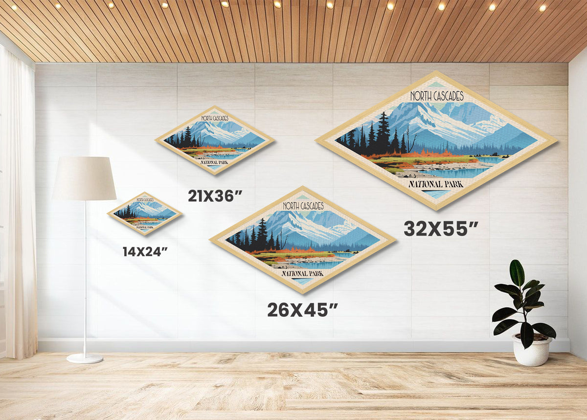North Cascades National Park Diamond Shaped Travel Poster Art Canvas Art Print, Canvas Wall Art, Travel Gift, Washington Travel Art