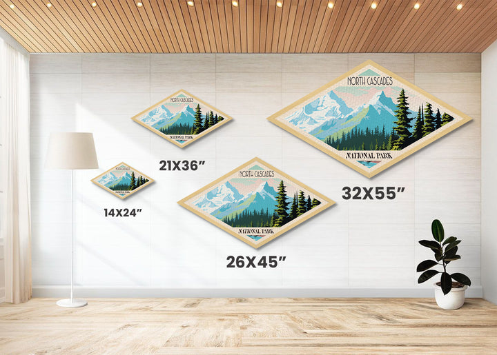 North Cascades National Park Travel Poster Art Canvas Texture Print, Travel Decor Art, Midcentury Modern Retro Decor Washington Travel Art