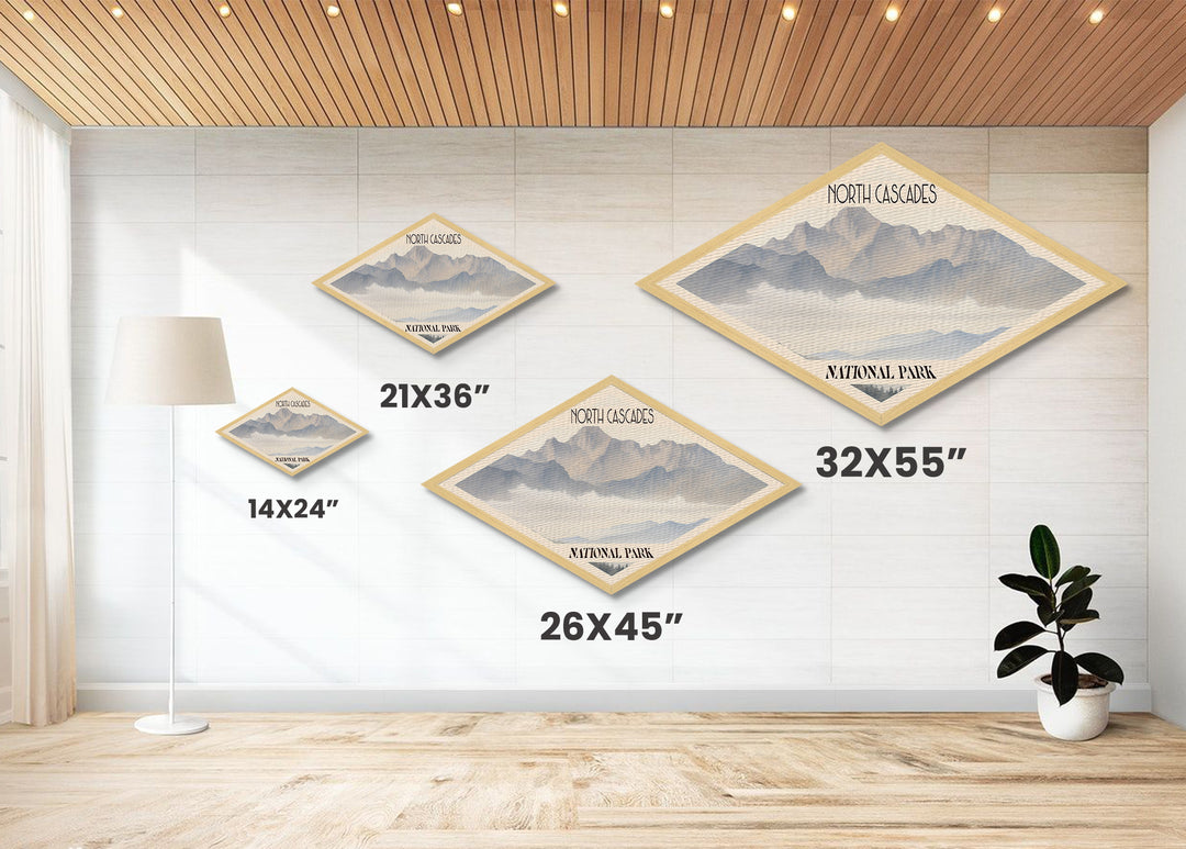 North Cascades National Park Diamond Shaped Travel Poster Canvas Art Print, Canvas Wall Art, Travel Gift, Washington Landscape