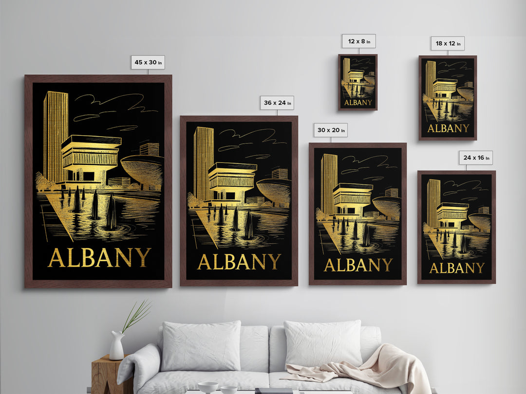 Albany New York art, Metallic Gold Print, Best Friend Gifts, Metal Art, Wood Framed Art, Birthday Travel Gift, Traveler Gift