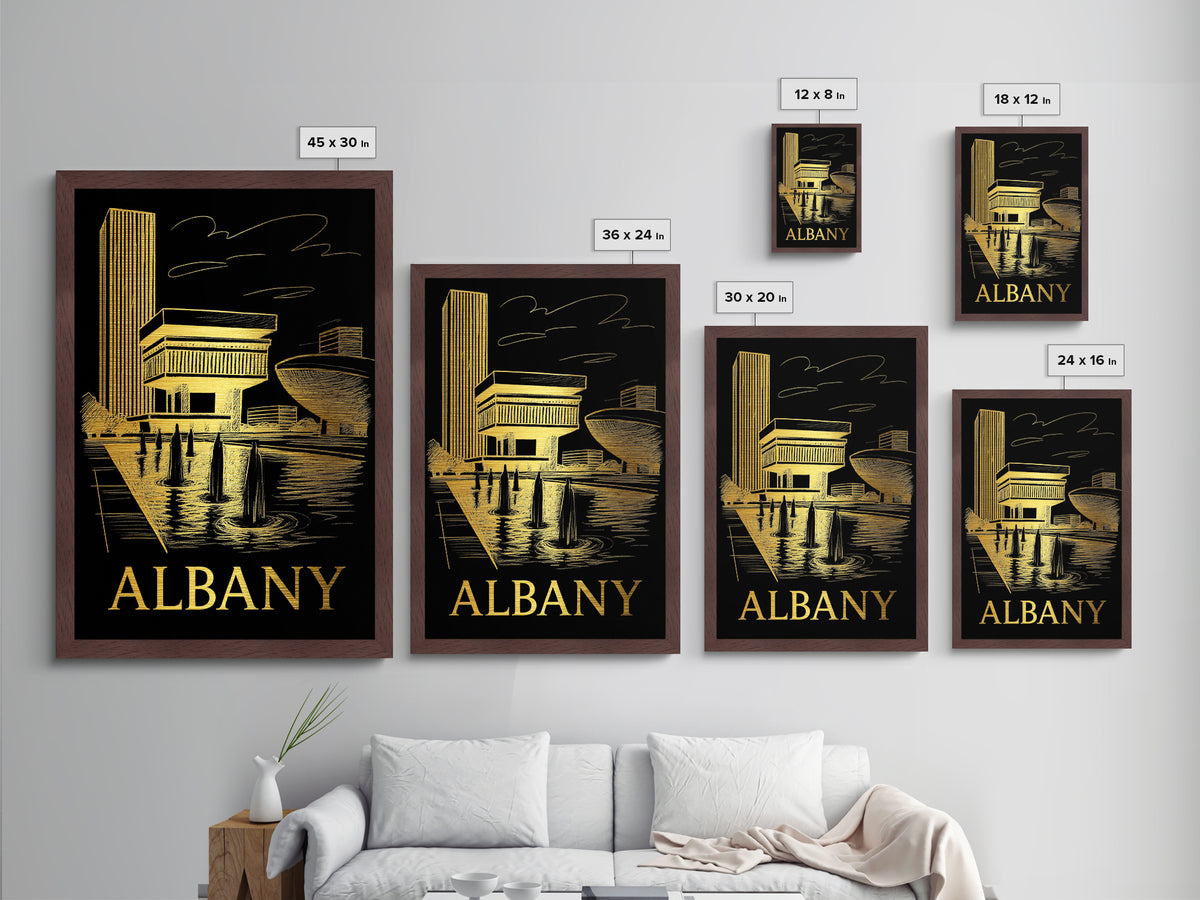 Albany New York art, Metallic Gold Print, Best Friend Gifts, Metal Art, Wood Framed Art, Birthday Travel Gift, Traveler Gift