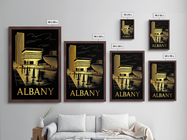Albany New York art, Metallic Gold Print, Best Friend Gifts, Metal Art, Wood Framed Art, Birthday Travel Gift, Traveler Gift