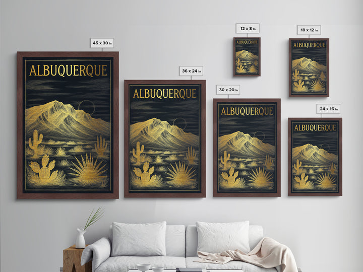 Albuquerque New Mexico travel, Metallic Gold Art, Modern Skyline Wall Print, Metal Art, Wood Framed Art, Travel Gift, Adventure Lover Gift