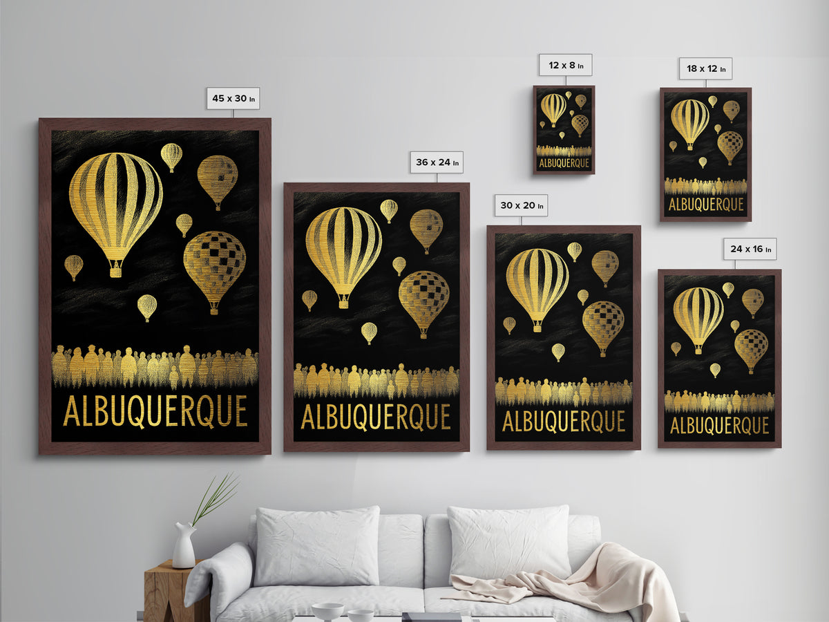 Albuquerque New Mexico art, Metallic Gold Print, Housewarming Gift, Metal Art, Wood Framed Art, Newlywed Travel Gift, Honeymoon Gift