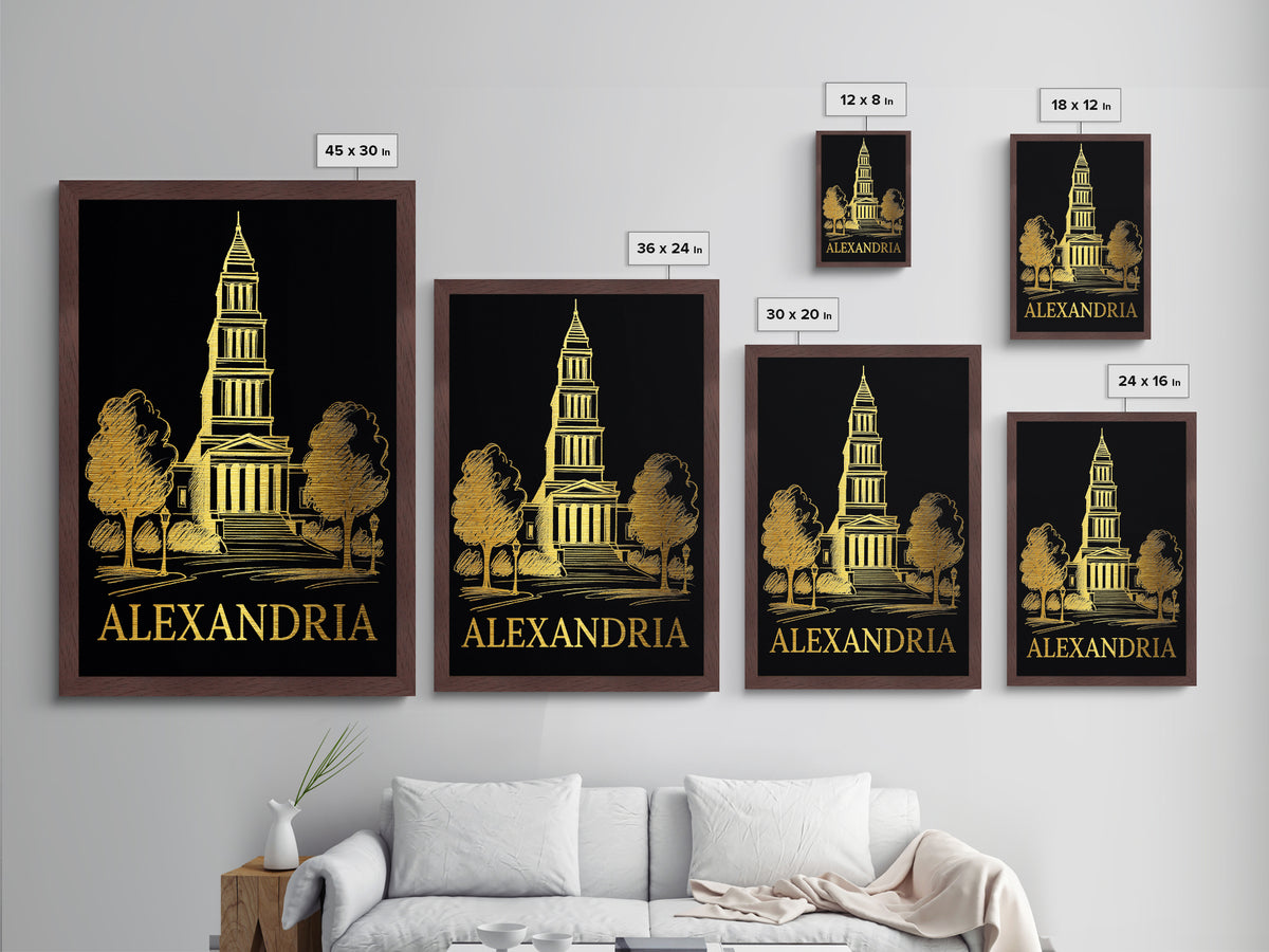 Alexandria Virginia art, Metallic Gold Art, Closing Gift, Metal Art, Wood Framed Art, Anniversary Travel Gift, Retirement Travel Gift