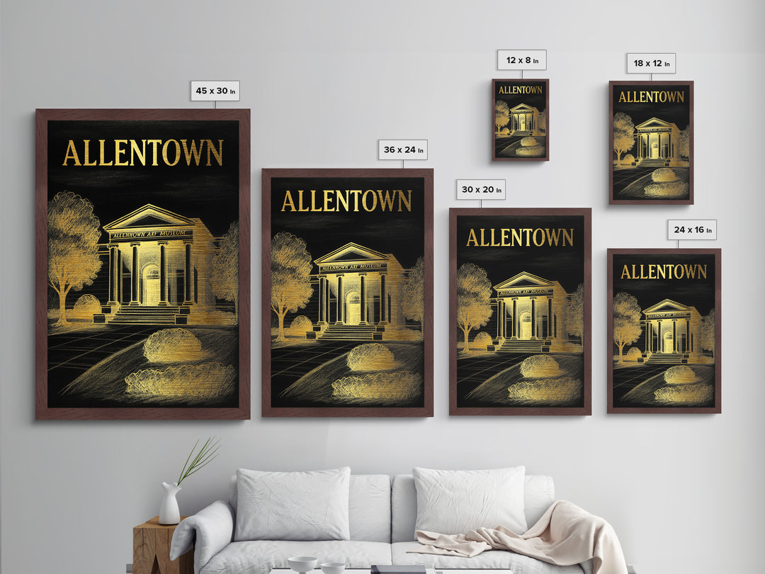 Allentown Pennsylvania travel, Metallic Gold Art, Modern House Art, Metal Art, Wood Framed Art, Traveler Gift, Destination Gift