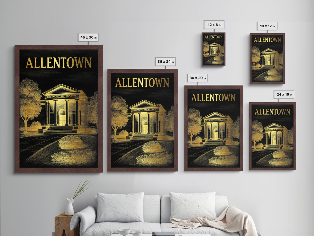 Allentown Pennsylvania travel, Metallic Gold Art, Modern House Art, Metal Art, Wood Framed Art, Traveler Gift, Destination Gift