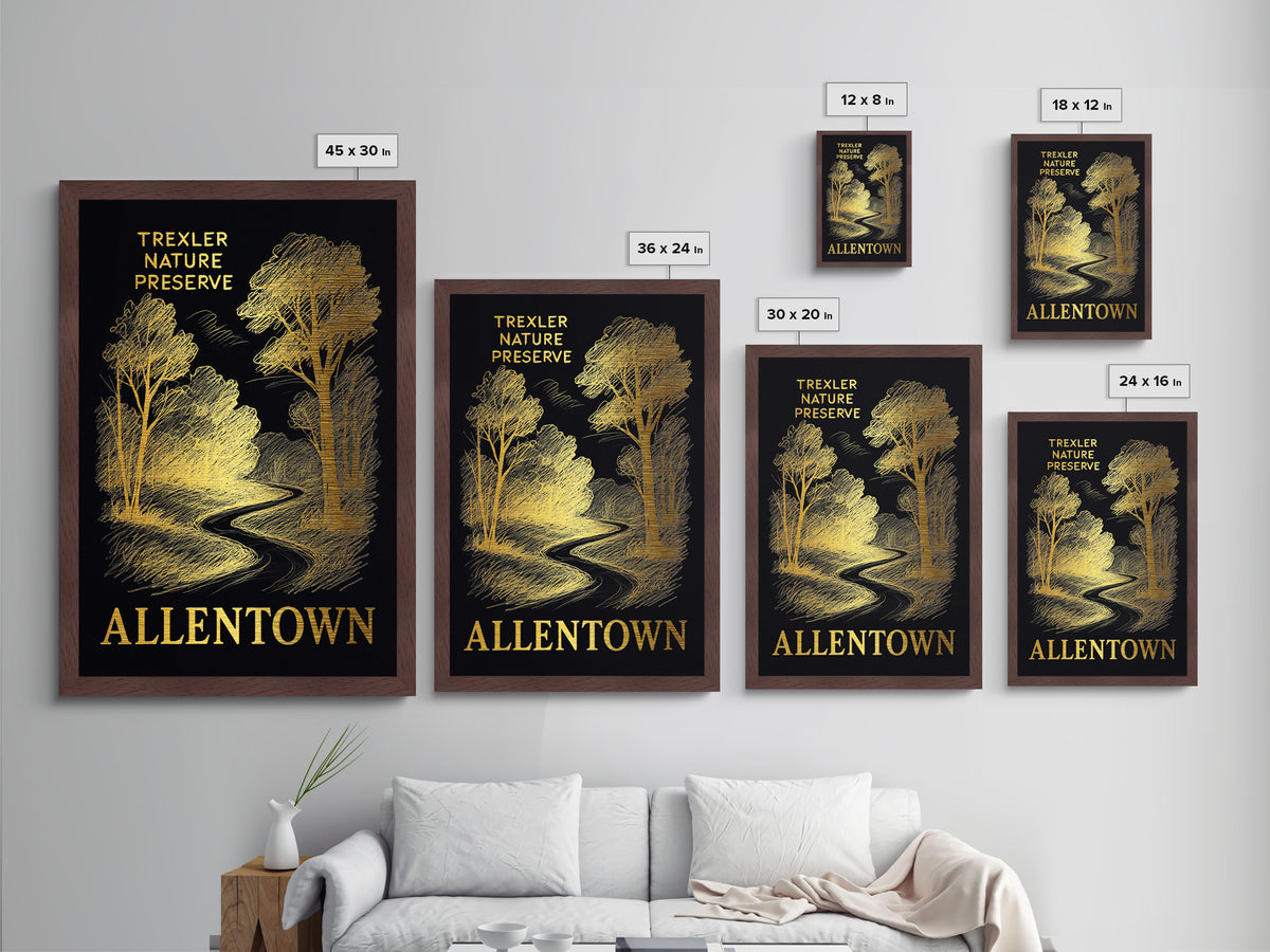 Allentown Pennsylvania art, Metallic Gold Print, Modern House Art, Metal Art, Wood Framed Art, Graduation Travel Gift, Travel Gift
