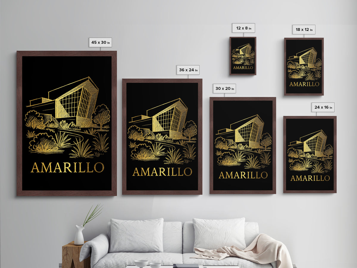 Amarillo Texas art, Metallic Gold Print, Best Friend Gifts, Metal Art, Wood Framed Art, Birthday Travel Gift, Destination Gift