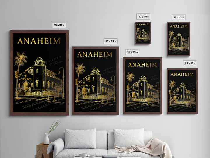 Anaheim California travel, Metallic Gold Art, College Dorm Décor, Metal Art, Wood Framed Art, Traveler Gift, Graduation Travel Gift