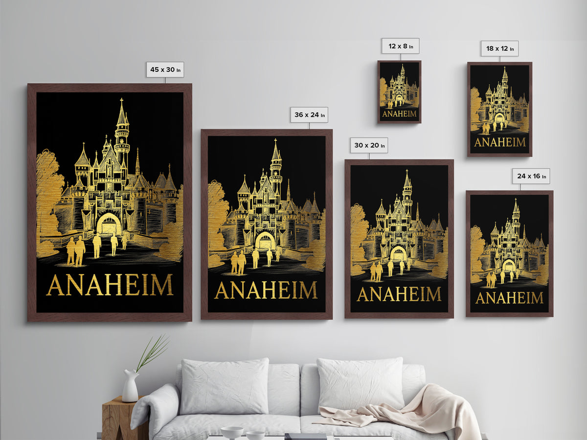 Anaheim California art, Metallic Gold Print, Housewarming Gift, Metal Art, Wood Framed Art, Newlywed Travel Gift, Honeymoon Gift