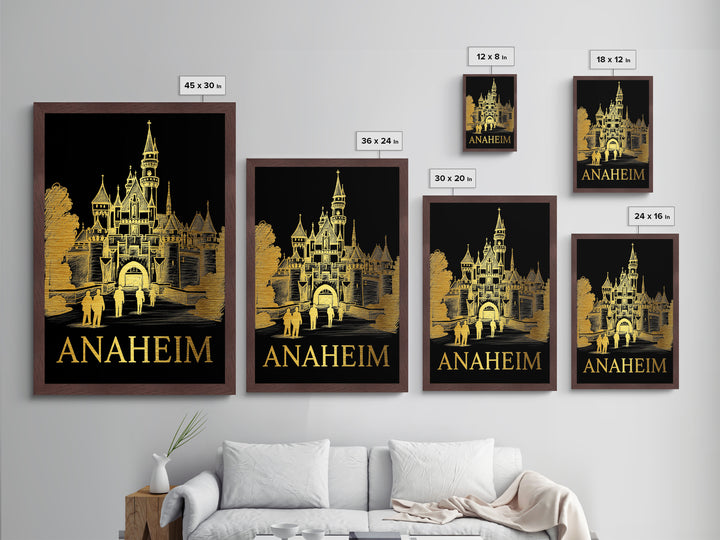 Anaheim California art, Metallic Gold Print, Housewarming Gift, Metal Art, Wood Framed Art, Newlywed Travel Gift, Honeymoon Gift