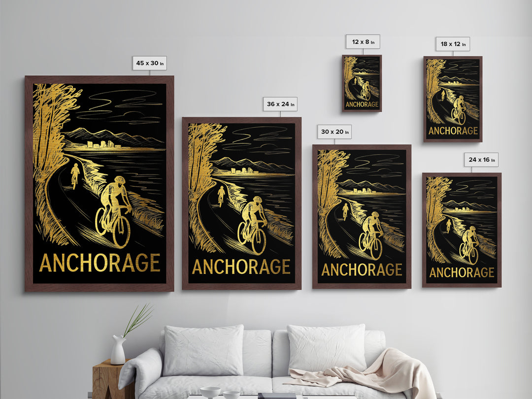 Anchorage Alaska art, Metallic Gold Print, Modern House Art, Metal Art, Wood Framed Art, Destination Gift, Traveler Gift