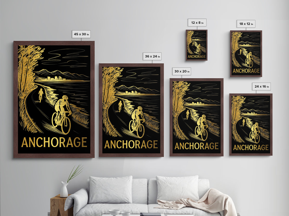 Anchorage Alaska art, Metallic Gold Print, Modern House Art, Metal Art, Wood Framed Art, Destination Gift, Traveler Gift