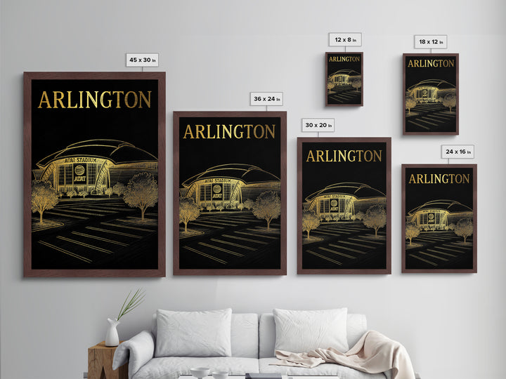 Arlington Texas travel, Metallic Gold Art, College Dorm Décor, Metal Art, Wood Framed Art, Graduation Travel Gift, Traveler Gift