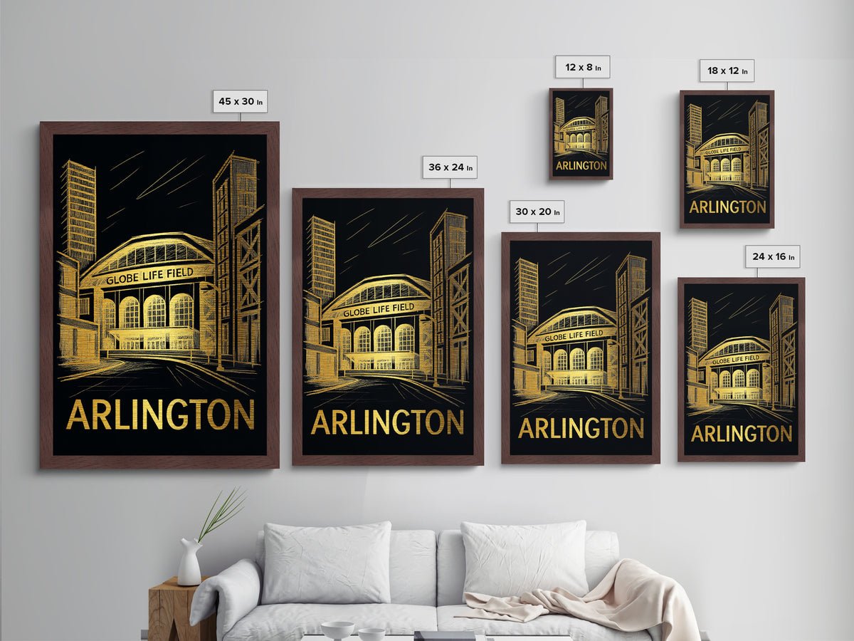 Arlington Texas art, Metallic Gold Print, Best Friend Gifts, Metal Art, Wood Framed Art, Birthday Travel Gift, Destination Gift