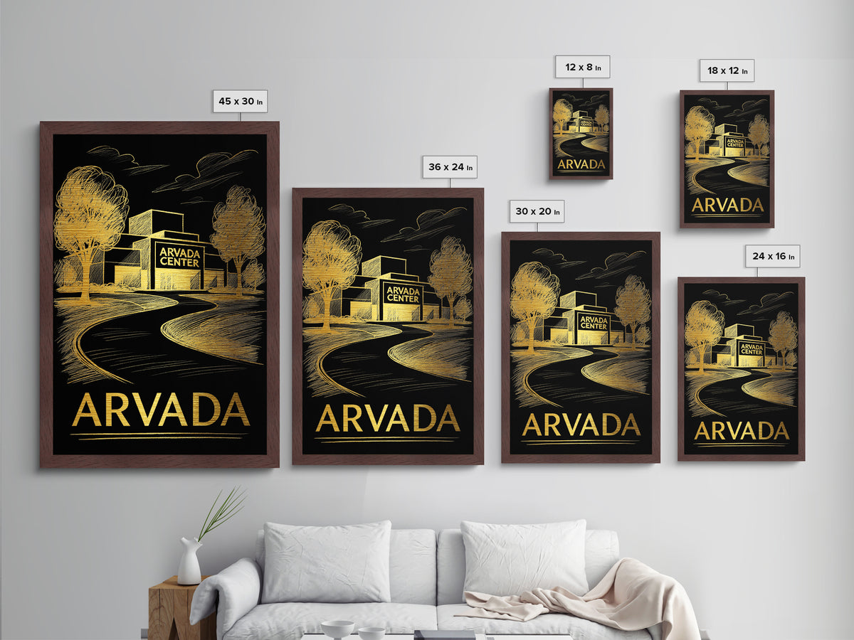 Arvada Colorado art, Metallic Gold Print, Housewarming Gift, Metal Art, Wood Framed Art, Newlywed Travel Gift, Honeymoon Gift