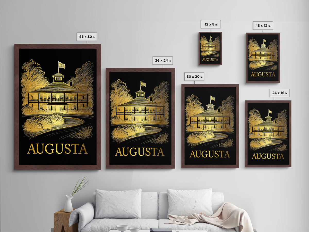 Augusta Georgia art, Metallic Gold Print, Modern House Art, Metal Art, Wood Framed Art, Graduation Travel Gift, Travel Gift