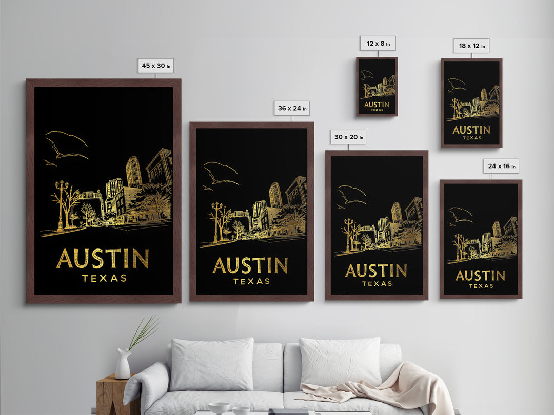 Austin Texas travel, Metallic Gold Art, Closing Gift, Metal Art, Wood Framed Art, Anniversary Travel Gift, Retirement Travel Gift