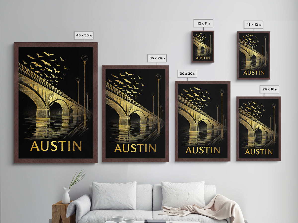 Austin Texas travel, Metallic Gold Art, Modern House Art, Metal Art, Wood Framed Art, Wanderlust Gift, Travel Art Prints