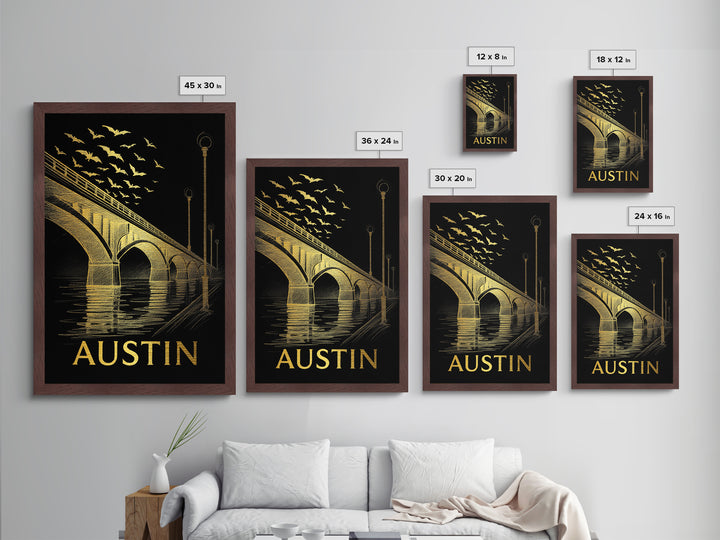 Austin Texas travel, Metallic Gold Art, Modern House Art, Metal Art, Wood Framed Art, Wanderlust Gift, Travel Art Prints