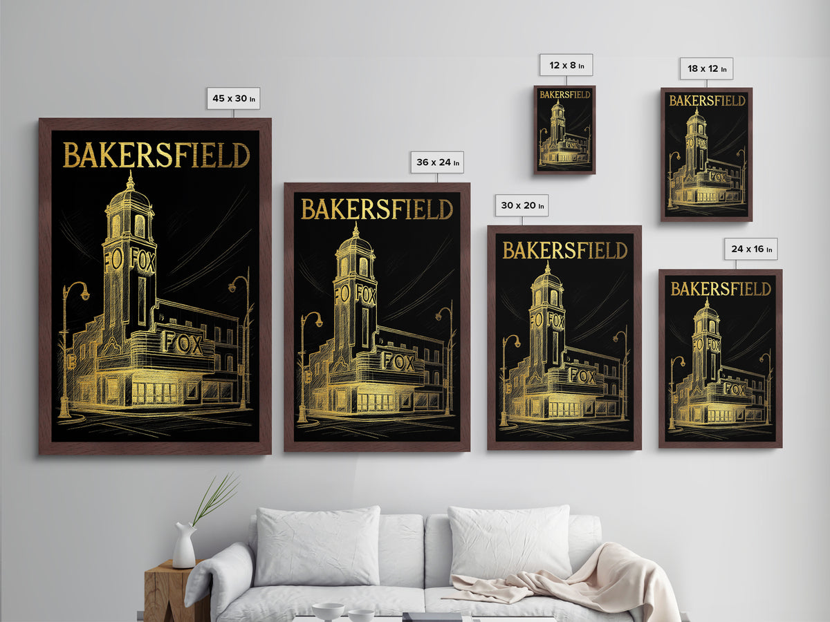 Bakersfield California travel, Metallic Gold Print, Travel Art Prints, Metal Art, Wood Framed Art, Graduation Travel Gift, Traveler Gift