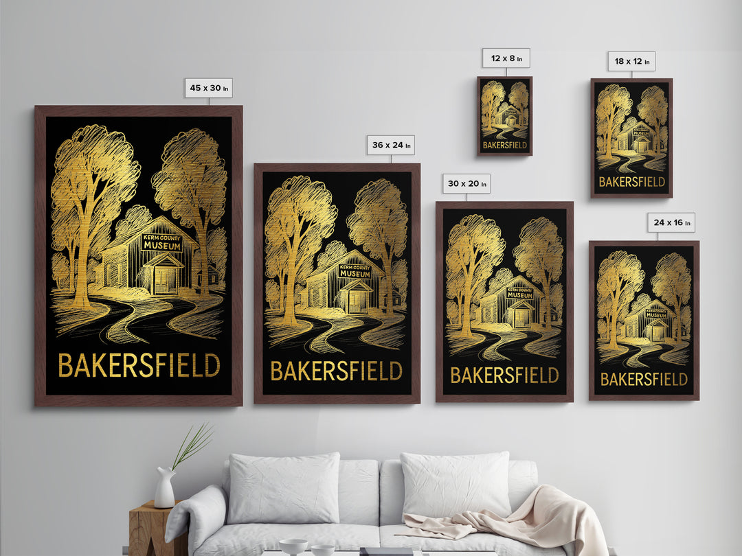 Bakersfield California art, Metallic Gold Art, Modern House Art, Metal Art, Wood Framed Art, Birthday Travel Gift, Destination Gift