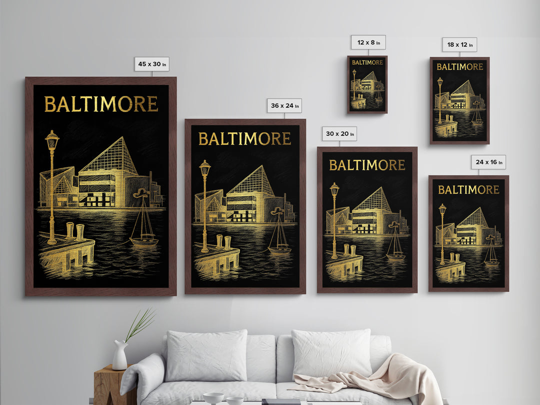 Baltimore Maryland travel, Metallic Gold Print, Modern House Art, Metal Art, Wood Framed Art, Traveler Gift, Destination Gift