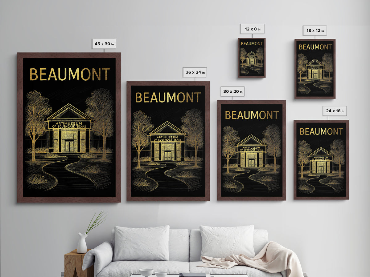 Beaumont Texas travel, Metallic Gold Print, Closing Gift, Metal Art, Wood Framed Art, Anniversary Travel Gift, Retirement Travel Gift
