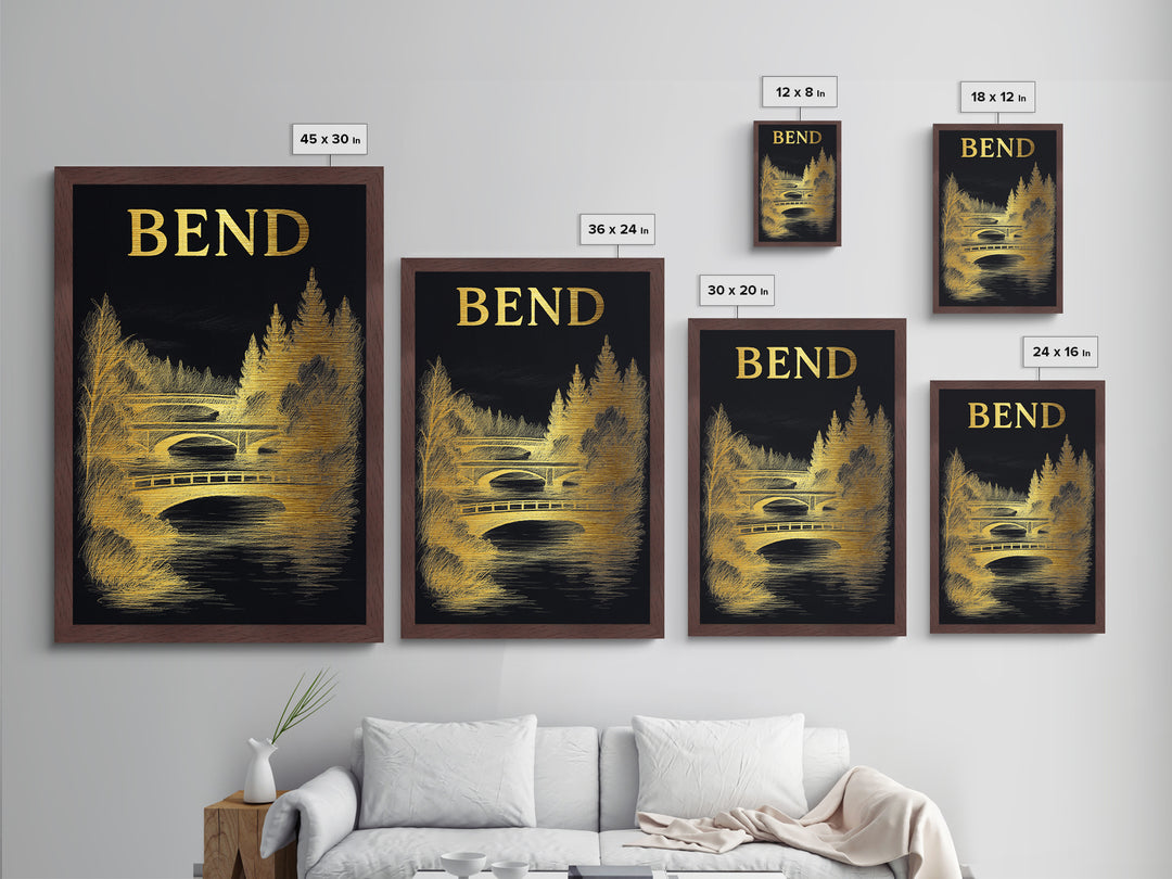 Bend Oregon travel, Metallic Gold Print, Modern House Art, Metal Art, Wood Framed Art, Traveler Gift, Destination Gift