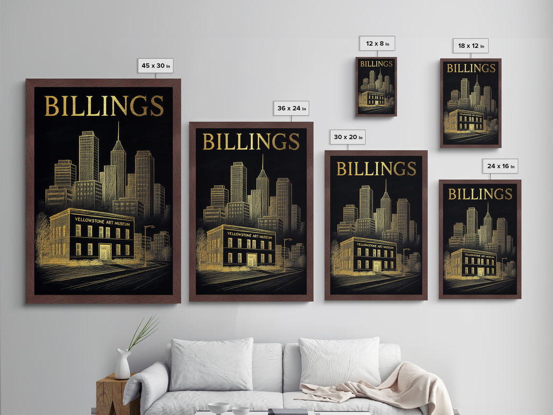 Billings Montana travel, Metallic Gold Print, Modern Skyline Wall Print, Metal Art, Wood Framed Art, Adventure Lover Gift, Travel Gift