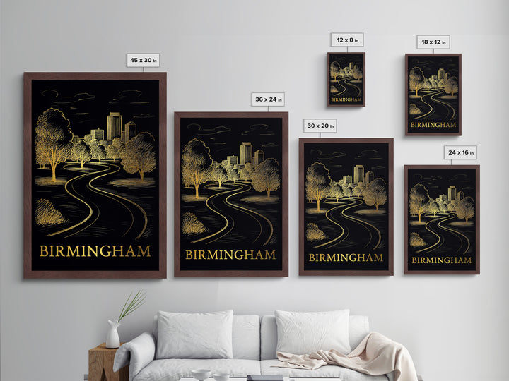 Birmingham Alabama art, Metallic Gold Art, Office Decor, Metal Art, Wood Framed Art, Graduation Travel Gift, Destination Gift