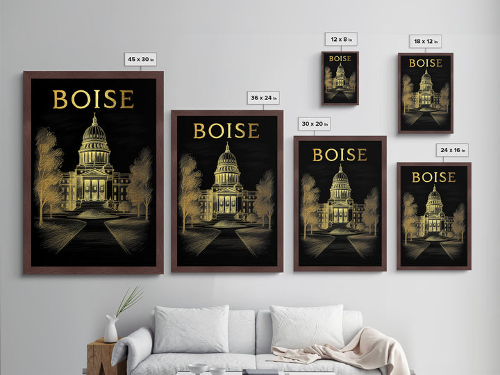 Boise Idaho travel, Metallic Gold Print, Modern House Art, Metal Art, Wood Framed Art, Wanderlust Gift, Travel Art Prints