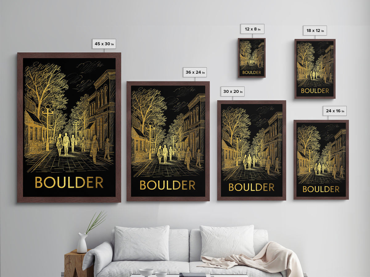 Boulder Colorado art, Metallic Gold Art, Best Friend Gifts, Metal Art, Wood Framed Art, Birthday Travel Gift, Destination Gift
