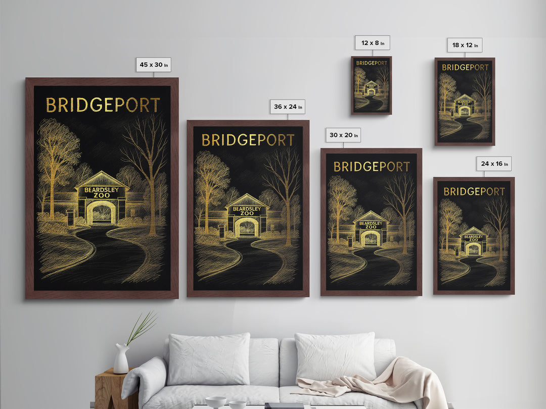 Bridgeport Connecticut travel, Metallic Gold Print, Modern Skyline Wall Print, Metal Art, Wood Framed Art, Adventure Lover Gift, Travel Gift