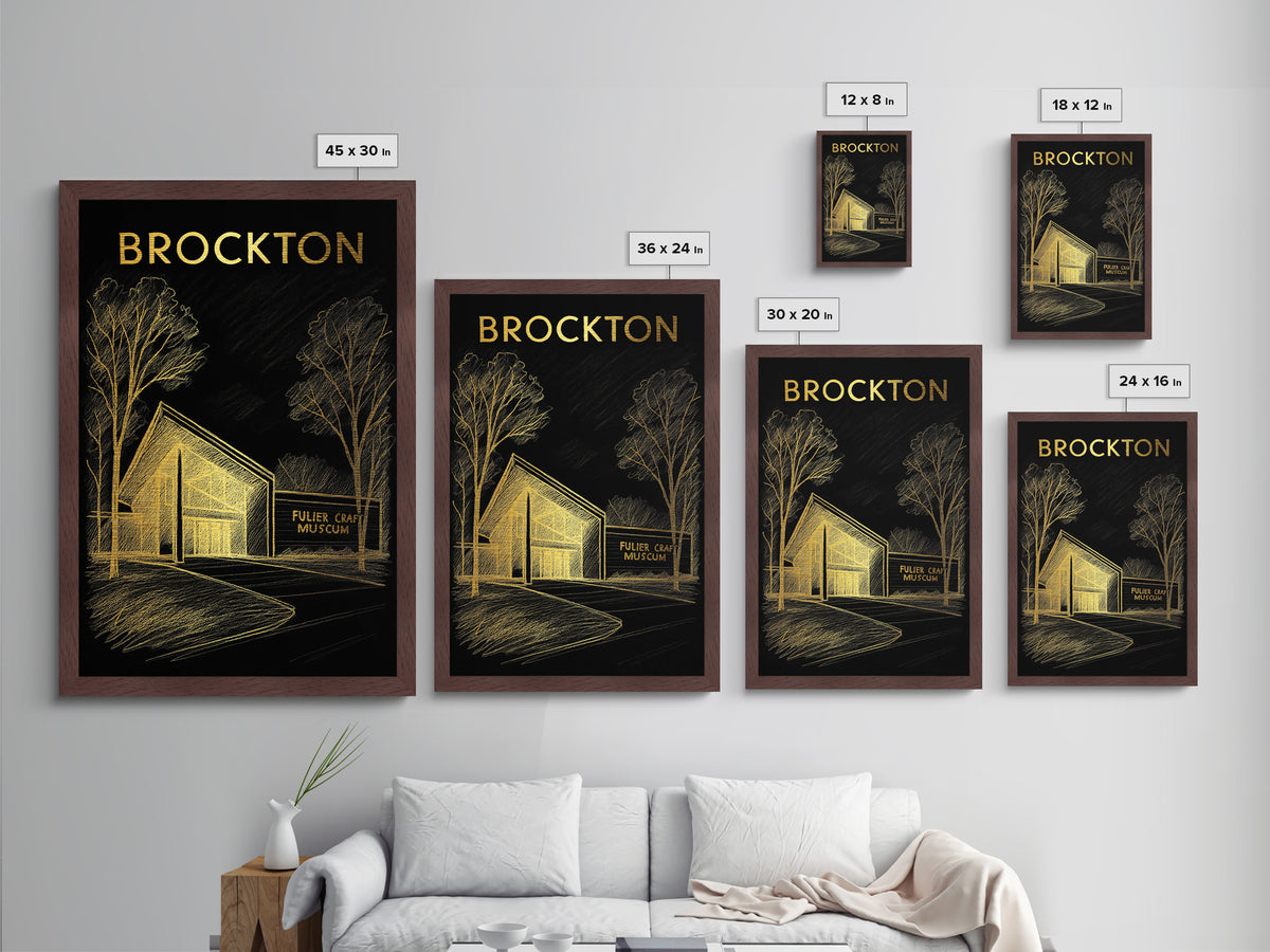 Brockton Massachusetts travel, Metallic Gold Print, Closing Gift, Metal Art, Wood Framed Art, Anniversary Travel Gift, Retirement Travel Gift