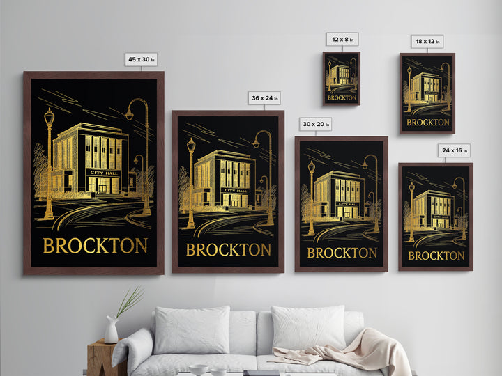 Brockton Massachusetts art, Metallic Gold Art, Office Decor, Metal Art, Wood Framed Art, Graduation Travel Gift, Destination Gift