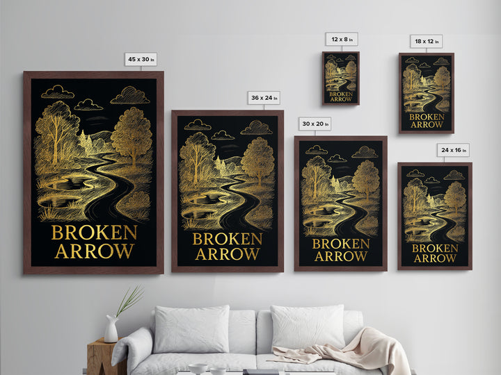 Broken Arrow Oklahoma travel, Metallic Gold Print, Modern House Art, Metal Art, Wood Framed Art, Wanderlust Gift, Travel Art Prints