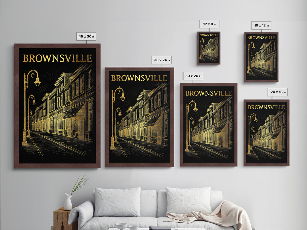 Brownsville Texas travel, Metallic Gold Print, Modern House Art, Metal Art, Wood Framed Art, Traveler Gift, Destination Gift