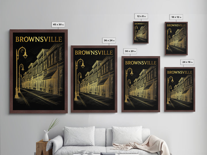Brownsville Texas travel, Metallic Gold Print, Modern House Art, Metal Art, Wood Framed Art, Traveler Gift, Destination Gift
