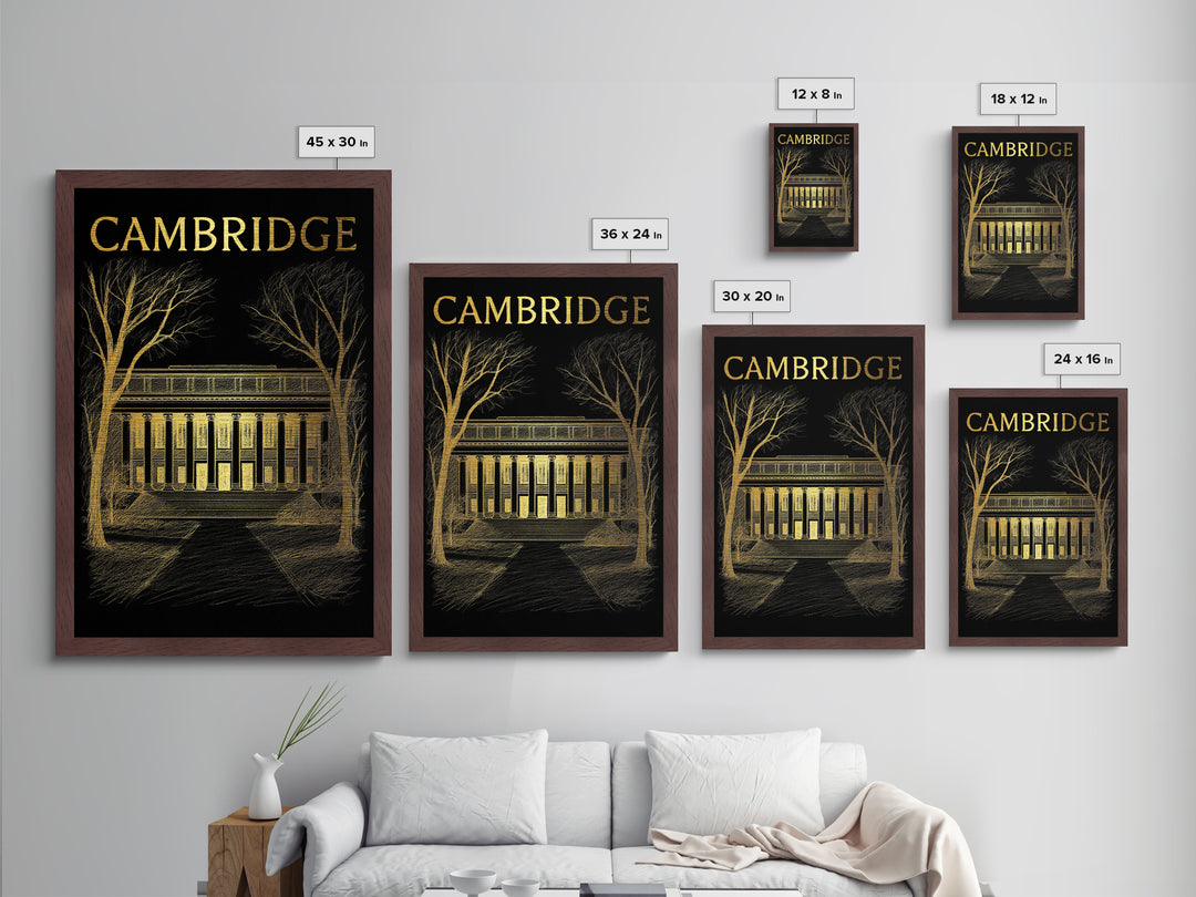 Cambridge Massachusetts travel, Metallic Gold Print, Modern House Art, Metal Art, Wood Framed Art, Wanderlust Gift, Travel Art Prints