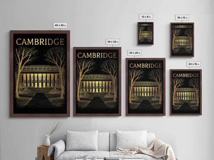 Cambridge Massachusetts travel, Metallic Gold Print, Modern House Art, Metal Art, Wood Framed Art, Wanderlust Gift, Travel Art Prints