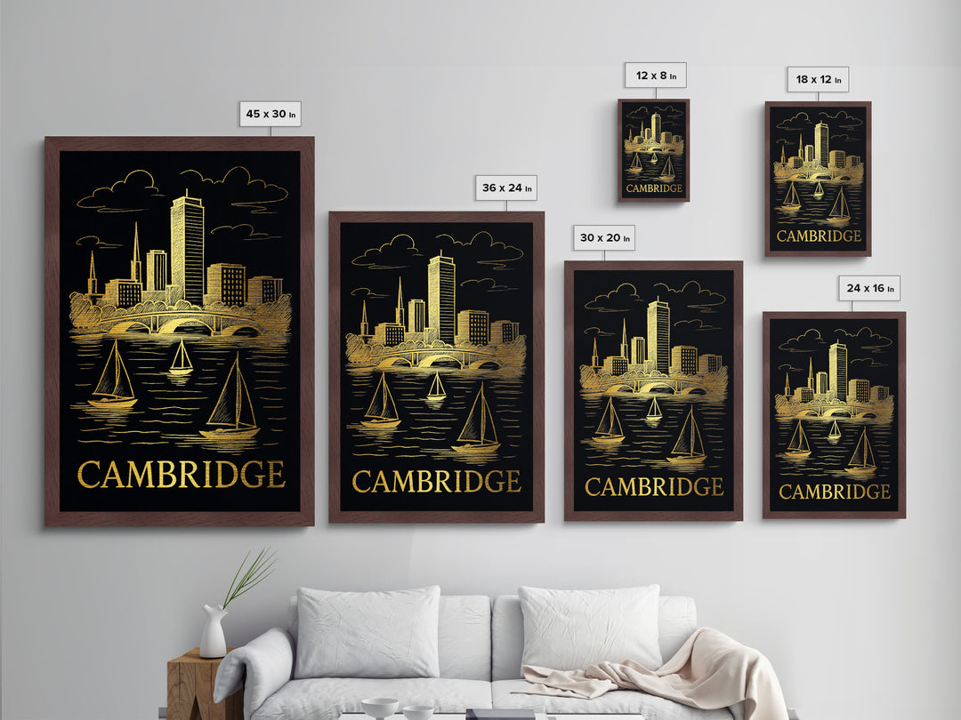Cambridge Massachusetts art, Metallic Gold Art, Travel Art Prints, Metal Art, Wood Framed Art, Adventure Lover Gift, Traveler Gift
