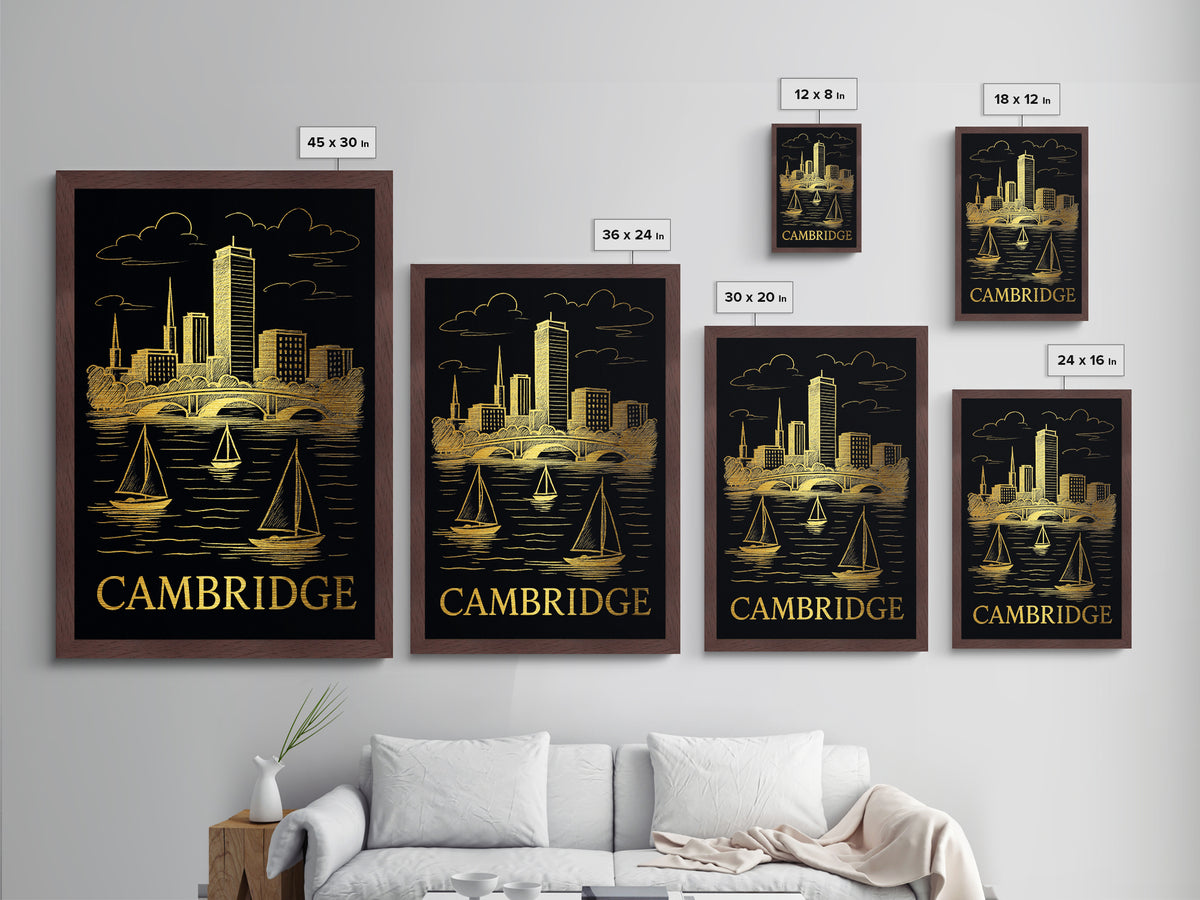 Cambridge Massachusetts art, Metallic Gold Art, Travel Art Prints, Metal Art, Wood Framed Art, Adventure Lover Gift, Traveler Gift